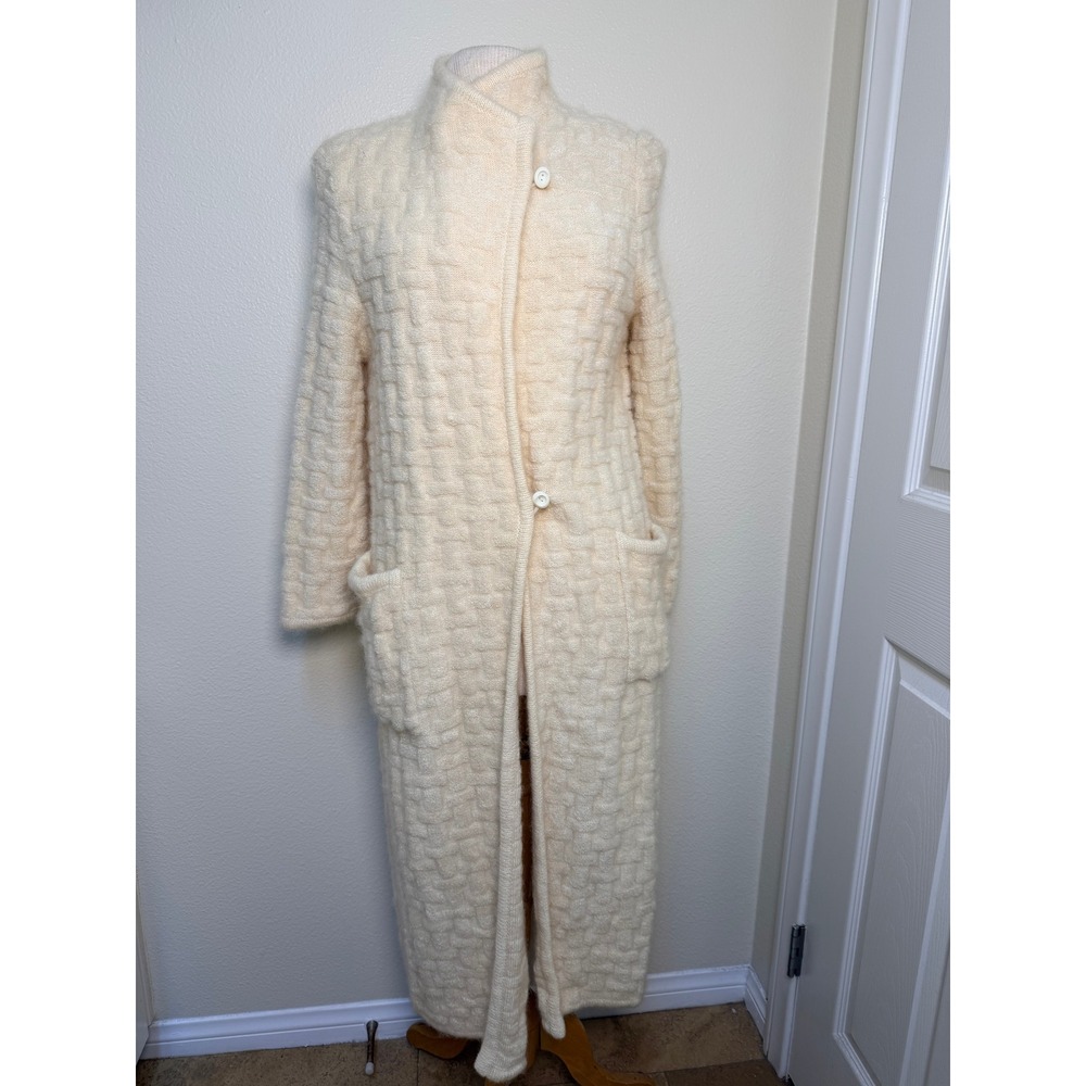 Vintage AB Diffusion Cream Mohair Wool Blend Long Duster Cardigan Coat Womens M